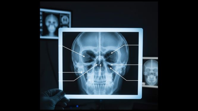 Radiografía Caldwell: la proyección esencial para evaluar senos paranasales y estructuras faciales